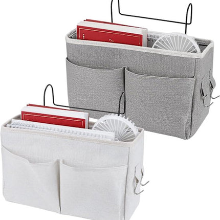 Bedside Organizer - Waterproof Canvas Bedside Organizer - Hanging Bedside Basket - For Home, Office & School Bedside Tables (Gray, White).
