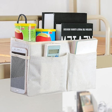 Bedside Organizer - Waterproof Canvas Bedside Organizer - Hanging Bedside Basket - For Home, Office & School Bedside Tables (Gray, White).
