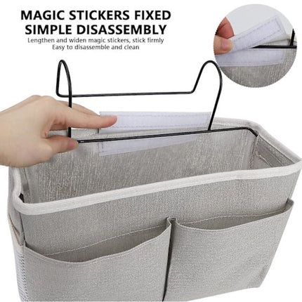 Bedside Organizer - Waterproof Canvas Bedside Organizer - Hanging Bedside Basket - For Home, Office & School Bedside Tables (Gray, White).