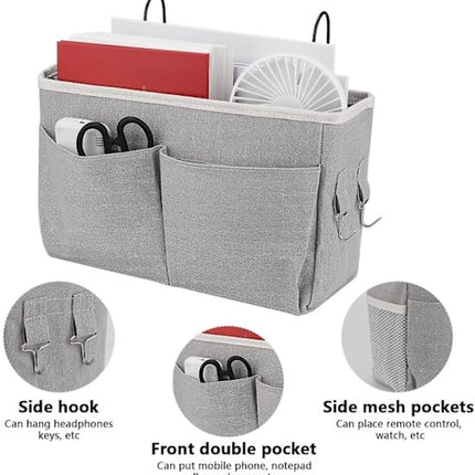 Bedside Organizer - Waterproof Canvas Bedside Organizer - Hanging Bedside Basket - For Home, Office & School Bedside Tables (Gray, White).