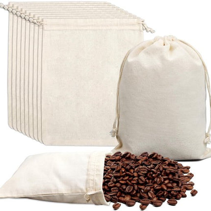Storage Bags - Fabric Bags 20 x 15 cm - Pack of 15 Cotton Bags - Linen Drawstring Bags - Small Reusable Gift Bags - Cotton Bags - Canvas Bags - DIY - Coffee.