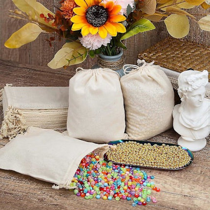 Storage Bags - Fabric Bags 20 x 15 cm - Pack of 15 Cotton Bags - Linen Drawstring Bags - Small Reusable Gift Bags - Cotton Bags - Canvas Bags - DIY - Coffee.