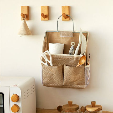 Storage Bag - Cotton and Linen Fabric - Bedside Storage Bag - Wall Mounted - Dorm Room Essentials and Snack Storage Bag - Visual Storage Bag.