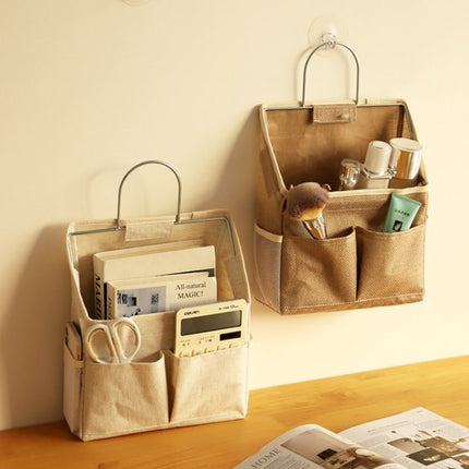 Storage Bag - Cotton and Linen Fabric - Bedside Storage Bag - Wall Mounted - Dorm Room Essentials and Snack Storage Bag - Visual Storage Bag.