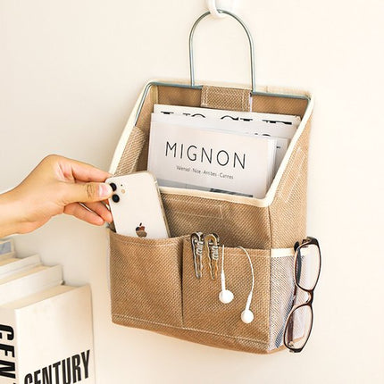 Storage Bag - Cotton and Linen Fabric - Bedside Storage Bag - Wall Mounted - Dorm Room Essentials and Snack Storage Bag - Visual Storage Bag.