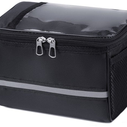 Bicycle handlebar bag - Removable bicycle handlebar bag with phone holder - Insulated - Phone bicycle bag - Waterproof - Black.