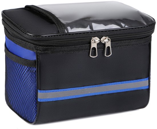 Bicycle handlebar bag - Removable bicycle handlebar bag with smartphone holder - Insulated - Phone bicycle bag - Waterproof - Blue.