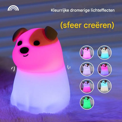 Night Light - Dog Night Light - USB - Touch Dimming - Baby Room/Bedroom Light - Pet/Children's Night Light - Adjustable in Seven Colors.