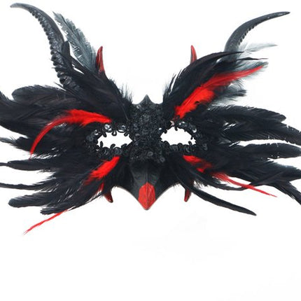 Mask - New for Halloween - Gothic Style - Mask with Decorative Feather Lace - Devil's Horn Mask - Role-playing Prop.