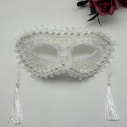 Masks - Halloween Half Face Pearl Lace Ribbon Mask - Masquerade Cosplay Party - Photography Props - 2 Items.