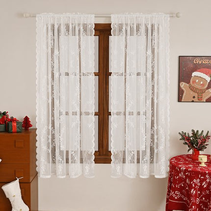 Window Screen - Ice Flower Christmas Tree Window Screen - Wire Mesh - European and American - Christmas - Curtain - Net Curtain 2-piece set (150*100cm).