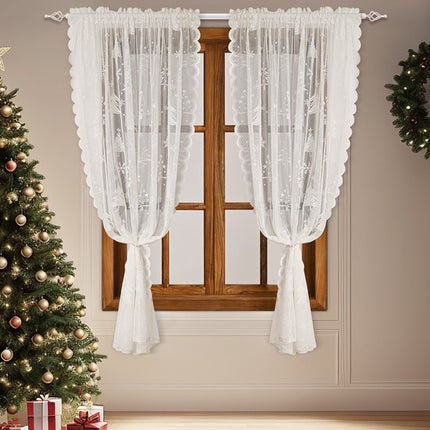 Window Screen - Ice Flower Christmas Tree Window Screen - Metal Mesh - European and American - Christmas - Curtain - Net Curtain 2-Piece Set (150*180cm).