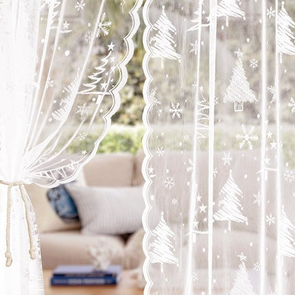 Window Screen - Ice Flower Christmas Tree Window Screen - Metal Mesh - European and American - Christmas - Curtain - Net Curtain 2-Piece Set (150*200cm).