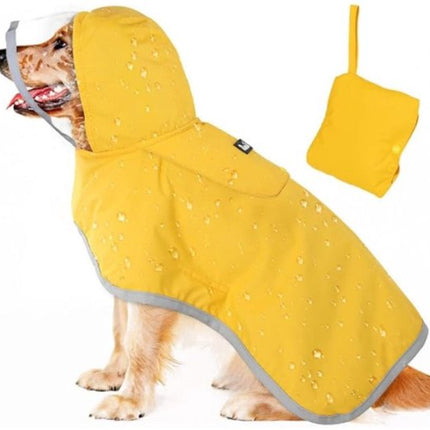 Dog Raincoat - Adjustable - Transparent Hood - Double Layer Dog Raincoat - Reflective Stripes - Storage Compartment - Dog Poncho - Size Medium.