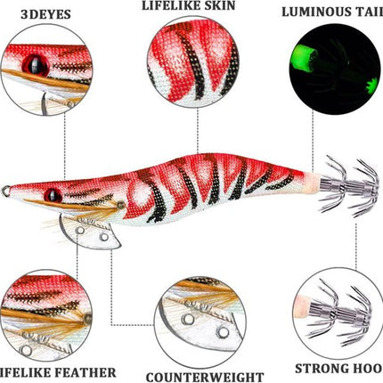 Shrimp Lure Box - 4-Pack - Glowing Shrimp Lure - Squid and Shrimp Lure - Night Fishing - Shrimp Lure - Fluorescent Artificial Fish Lure - Super Realistic.