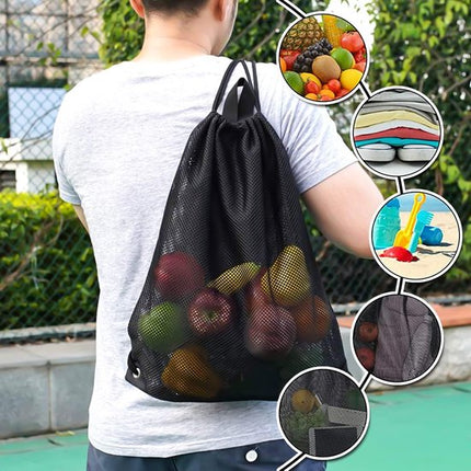 Black Sports Bag - 40*45cm - Mesh - Drawstring - Suitable for fitness, sports, swimming, diving, travel, yoga, dancing, camping, hiking.