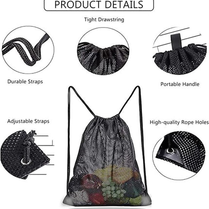 Black Sports Bag - 40*45cm - Mesh - Drawstring - Suitable for fitness, sports, swimming, diving, travel, yoga, dancing, camping, hiking.