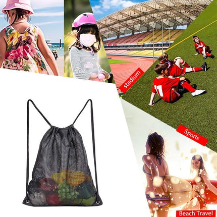 Black Sports Bag - 40*45cm - Mesh - Drawstring - Suitable for fitness, sports, swimming, diving, travel, yoga, dancing, camping, hiking.