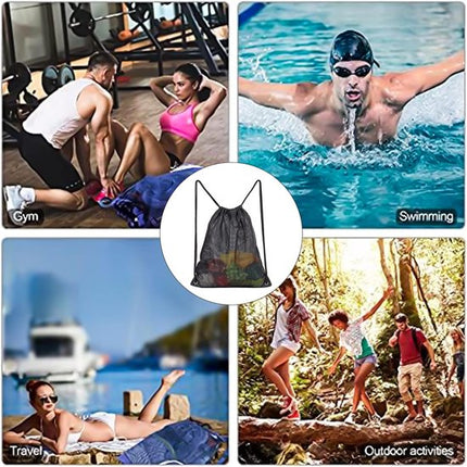 Black Sports Bag - 40*45cm - Mesh - Drawstring - Suitable for fitness, sports, swimming, diving, travel, yoga, dancing, camping, hiking.