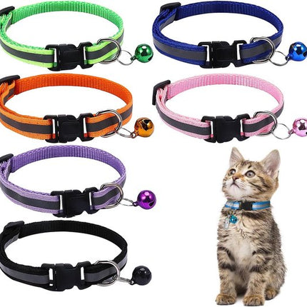 6-pack cat collars - cat collars with safety buckle - pet collars - dog collars - cat collars with bells - reflective cat collars - adjustable cat collars.