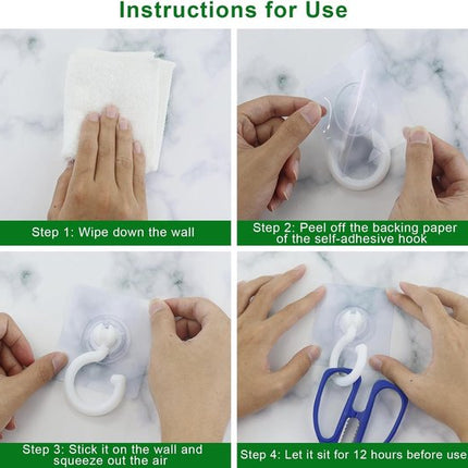 5-pack self-adhesive hooks - Extra strong adhesive hooks - Transparent wall hooks - Self-adhesive - No drilling required - Suitable for bathroom, kitchen, office, bedroom.