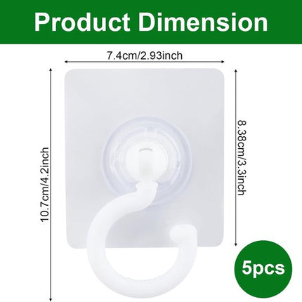 5-pack self-adhesive hooks - Extra strong adhesive hooks - Transparent wall hooks - Self-adhesive - No drilling required - Suitable for bathroom, kitchen, office, bedroom.