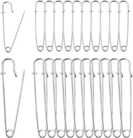 20 Safety Pins - Large Safety Pin Length - Heavy Safety Pins for Blankets, Kilts, Knitting, Crafts (63mm & 100mm).