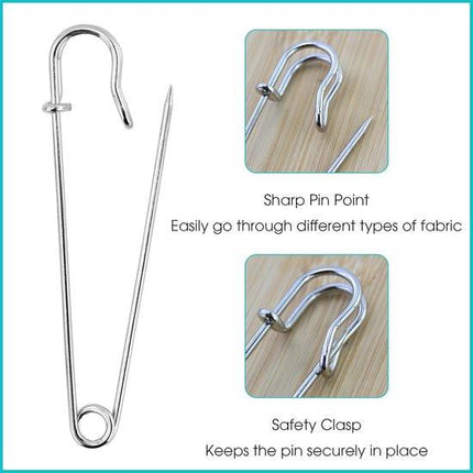 20 Safety Pins - Large Safety Pin Length - Heavy Safety Pins for Blankets, Kilts, Knitting, Crafts (63mm & 100mm).