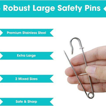 20 Safety Pins - Large Safety Pin Length - Heavy Safety Pins for Blankets, Kilts, Knitting, Crafts (63mm & 100mm).