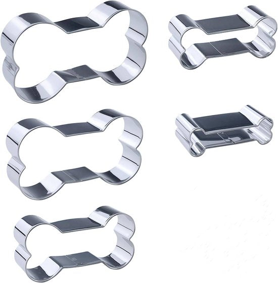 A set of 5 bone-shaped cookie cutters - 5 sizes - Bone-shaped cookie cutters - Christmas cookie cutters - Stainless steel cookie cutters - For baking puppy cookies or snacks.