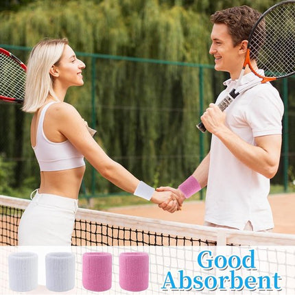 4-Pack Sweat-Wicking Wristbands - Super Stretch Cotton Sports Wristbands - Sweat-Wicking Wristbands - For Tennis, Sports, Basketball, Gymnastics - (Pink and White).