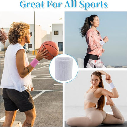 4-Pack Sweat-Wicking Wristbands - Super Stretch Cotton Sports Wristbands - Sweat-Wicking Wristbands - For Tennis, Sports, Basketball, Gymnastics - (Pink and White).