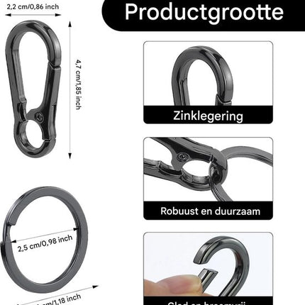 Set of 4 Carabiner Keychains - Small Metal Carabiners - Detachable - Suitable for Car Keys - Carabiner Keychains for Backpacking, Camping and Travel - Keychain Hook.