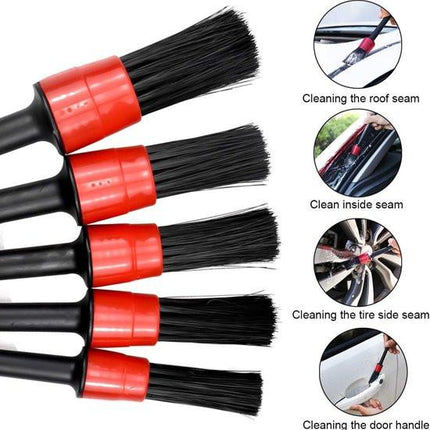 5-Piece Car Cleaning Brush Set - Car Detailing Brush Set - For cleaning rims - Dashboard - Interior - Exterior - Leather - Air vent logos.