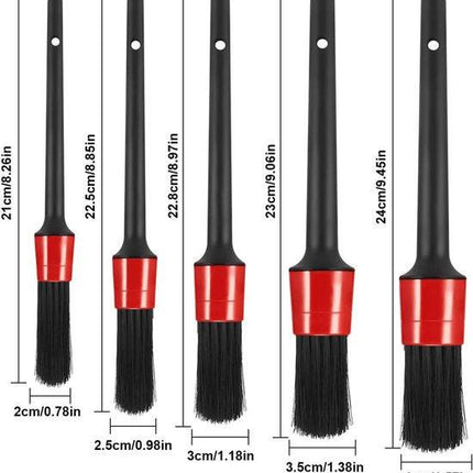 5-Piece Car Cleaning Brush Set - Car Detailing Brush Set - For cleaning rims - Dashboard - Interior - Exterior - Leather - Air vent logos.