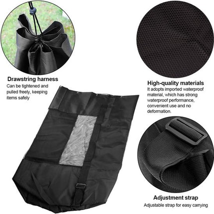 Soccer Net Bag for 10-15 Balls - Large Waterproof, Sturdy Tennis Shoulder Pad, Football-Basketball-Volleyball Bag, Drawstring Handbag - Black.
