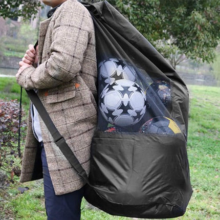 Soccer Net Bag for 10-15 Balls - Large Waterproof, Sturdy Tennis Shoulder Pad, Football-Basketball-Volleyball Bag, Drawstring Handbag - Black.