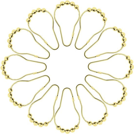 Shower curtain hooks (12-piece) - Curtain rings - Stainless steel rings with sliding system - Gold.
