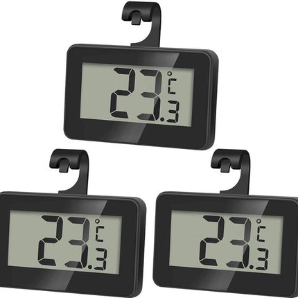 Set of 3 digital refrigerator thermometers - Magnetic aquarium thermometer with hook - Mini refrigerator thermometer - Freezer thermometer - for home, restaurant, bar - Black.