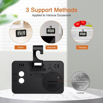 Set of 3 digital refrigerator thermometers - Magnetic aquarium thermometer with hook - Mini refrigerator thermometer - Freezer thermometer - for home, restaurant, bar - Black.