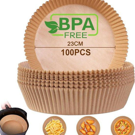 100 Airfryer Baking Pans - Round Baking Pans 23cm - Food Safe - BPA Free - Non-Stick Airfryer Pans - Easy to Clean - Suitable for Airfryers from 3-8 litres.