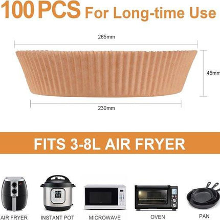 100 Airfryer Baking Pans - Round Baking Pans 23cm - Food Safe - BPA Free - Non-Stick Airfryer Pans - Easy to Clean - Suitable for Airfryers from 3-8 litres.