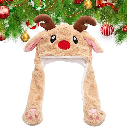 Hats - Santa Hats - Plush Santa Hats - Cute Bouncy Ear Warmers - Interactive Animation Design - Suitable for Cosplay, Parties, Music Festivals, Costumes and Accessories - Christmas Gifts - Birthday Gifts.