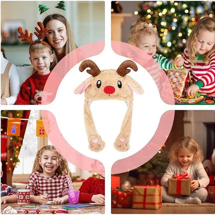 Hats - Santa Hats - Plush Santa Hats - Cute Bouncy Ear Warmers - Interactive Animation Design - Suitable for Cosplay, Parties, Music Festivals, Costumes and Accessories - Christmas Gifts - Birthday Gifts.