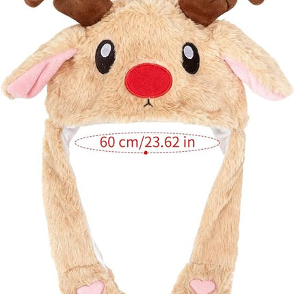 Hats - Santa Hats - Plush Santa Hats - Cute Bouncy Ear Warmers - Interactive Animation Design - Suitable for Cosplay, Parties, Music Festivals, Costumes and Accessories - Christmas Gifts - Birthday Gifts.