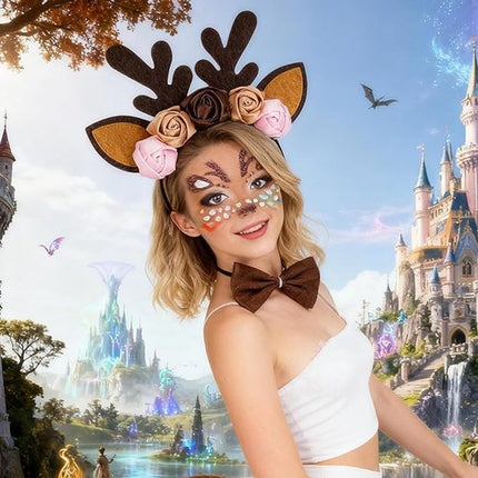 Headband - Elk Ears - Great for a Masquerade - Christmas Reindeer Headband and Tail - Perfect for Winter, Holidays, Halloween, Parties and Cosplay Costumes.