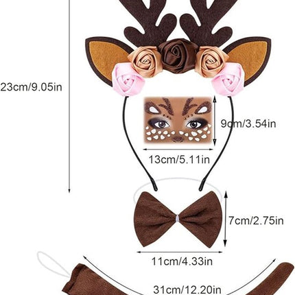 Headband - Elk Ears - Great for a Masquerade - Christmas Reindeer Headband and Tail - Perfect for Winter, Holidays, Halloween, Parties and Cosplay Costumes.