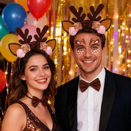 Headband - Elk Ears - Great for a Masquerade - Christmas Reindeer Headband and Tail - Perfect for Winter, Holidays, Halloween, Parties and Cosplay Costumes.