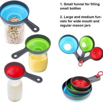 Mini Funnel - 3 in 1 Funnel - Funnel - Kitchen Funnel Set - Various Sizes - 12cm/10cm/8cm - Can be used to store jars, filling bottles, measuring cups and small amounts of spices, etc..