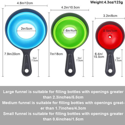Mini Funnel - 3 in 1 Funnel - Funnel - Kitchen Funnel Set - Various Sizes - 12cm/10cm/8cm - Can be used to store jars, filling bottles, measuring cups and small amounts of spices, etc..